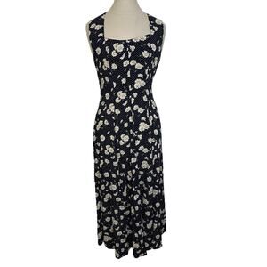 Vintage All That Jazz Maxi Dress Womens 9/10 Black Daisy Floral Y2K 90s USA